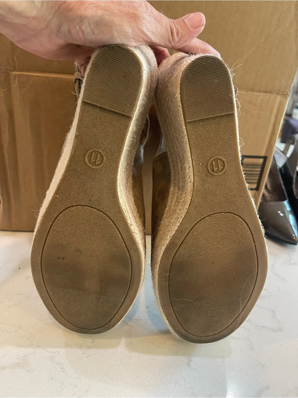 Taupe Open-Toe Suede Wedge Sandals with Ankle Strap